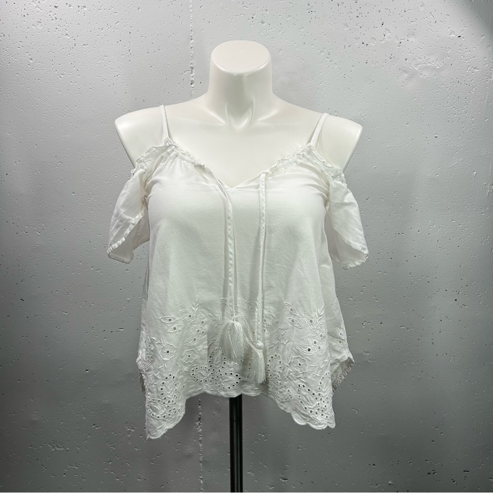 Abercombie & Fitch White Eyelet Off The Shoulder Tank Top S